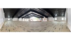 : Panoramic view from inside of the building on the 2nd floor office space deck.